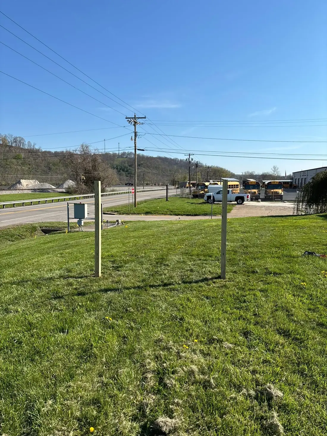 Prepared commercial sign support posts before the panel and frame were installed